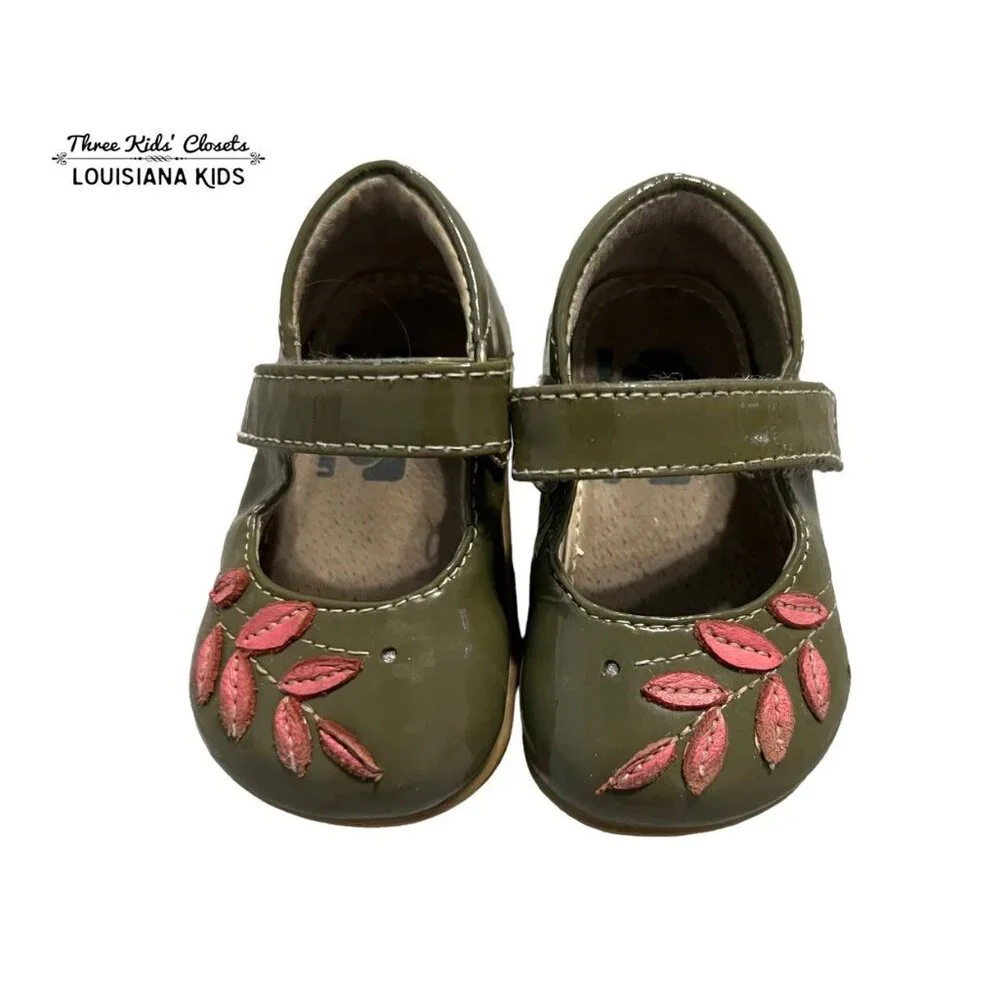See Kai Run Sz 3 Olive Green & Pink Patent Leather Shoes